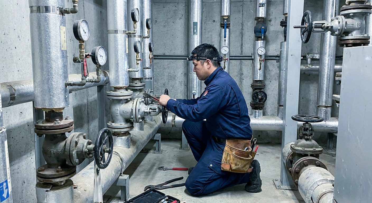 Travaux de plomberie commerciale en salle mécanique